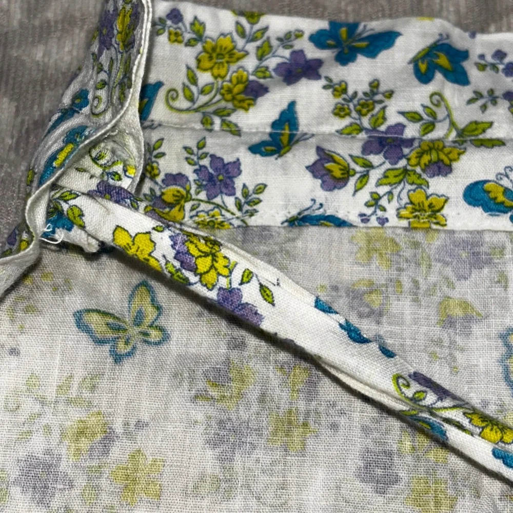 Vintage Floral Butterfly Half Apron Yellow Purple Teal Handmade‎ Pockets